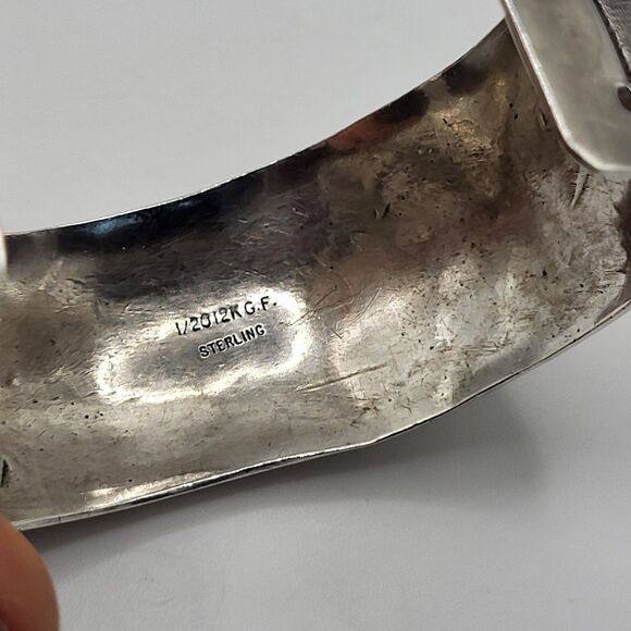 12K GF Native American Turquoise Bear Paw Sterling Bracelet Bangle 38g 2.5in dia - Picture 5 of 5